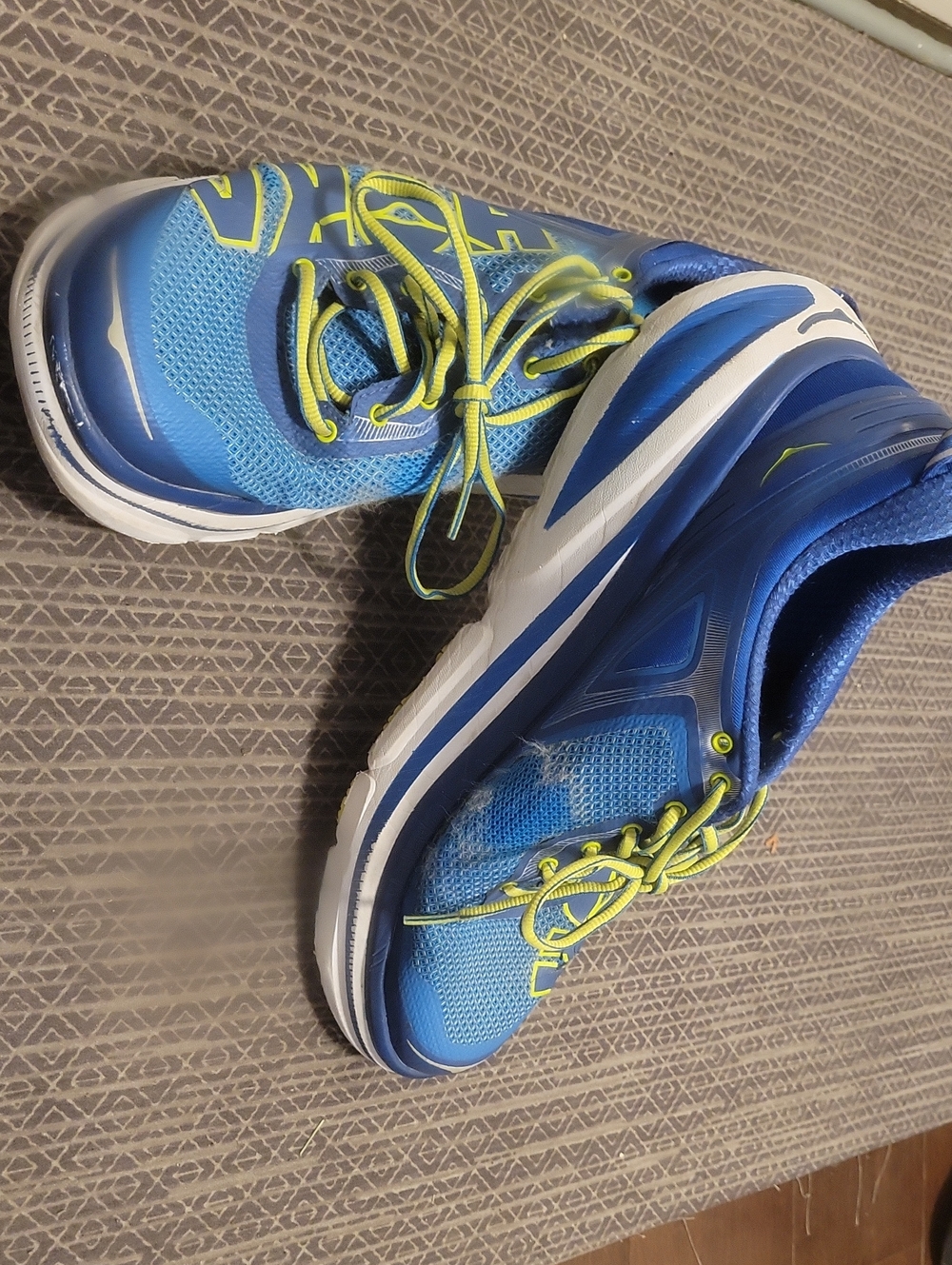 Hoka Blue and Neon Yellow Men's Athletic Shoes. As Is